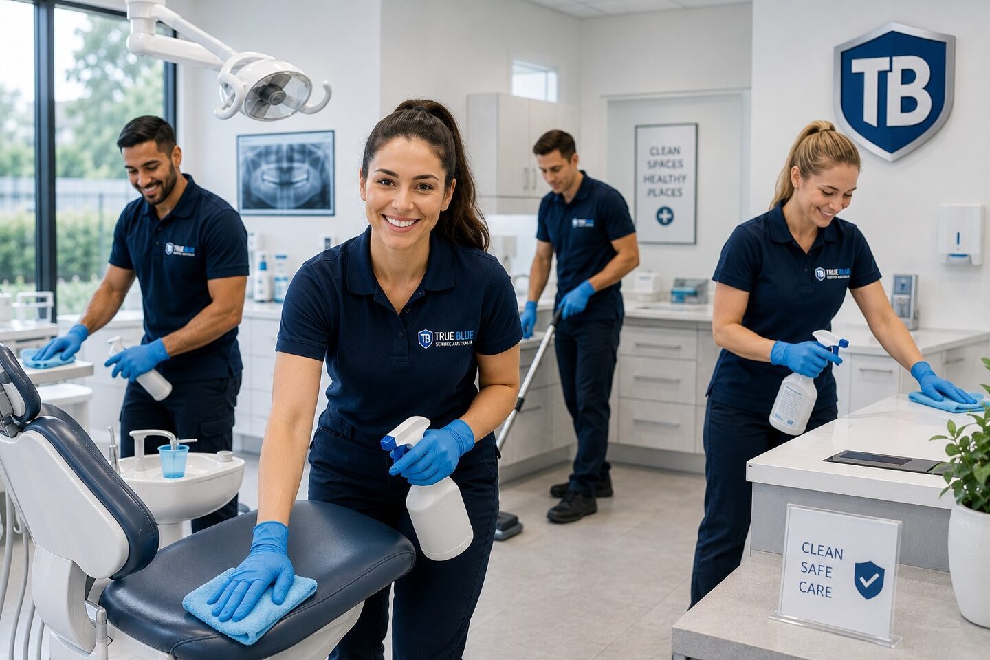 True Blue team disinfecting a Sydney medical and dental clinic